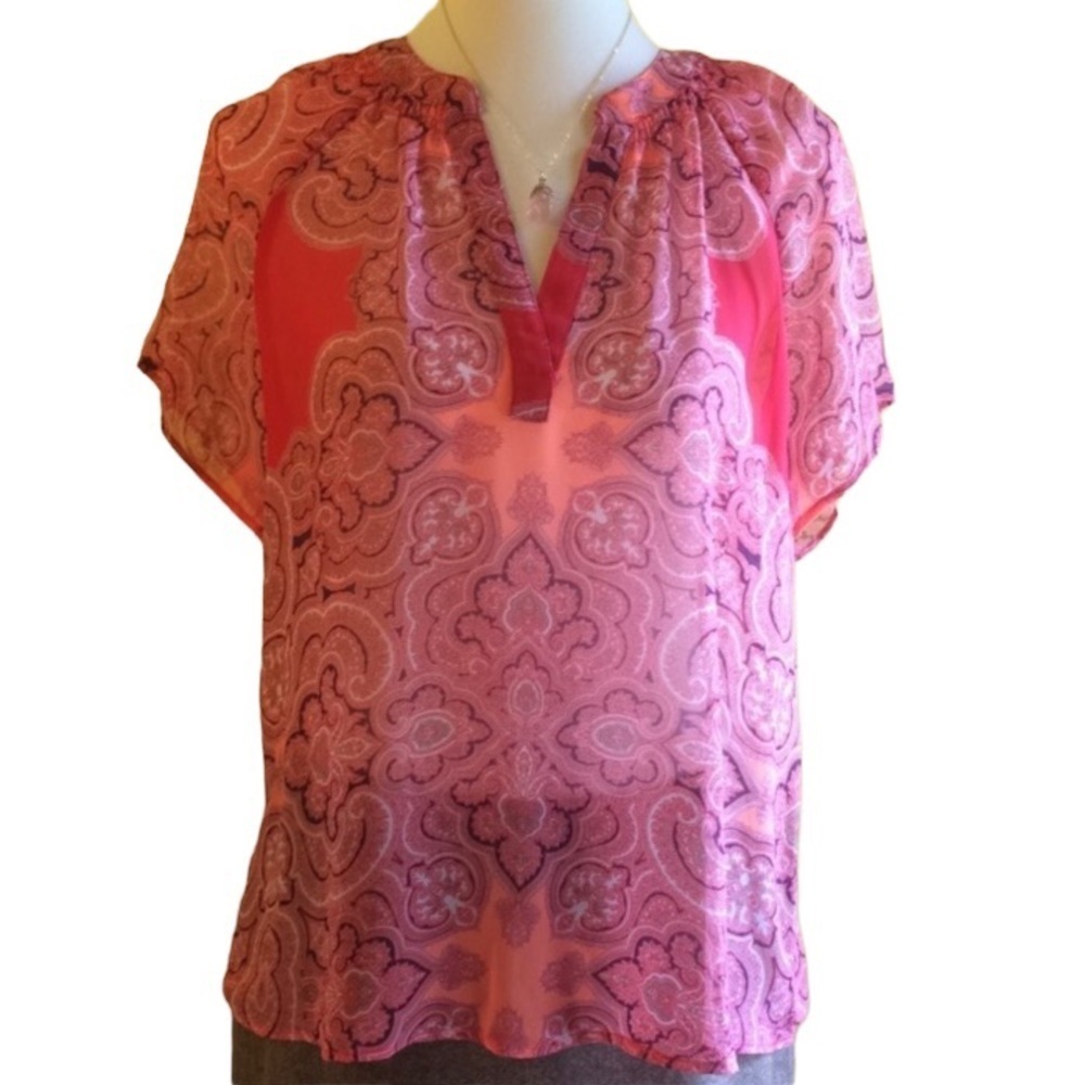 Butterfly Sleeve Sheer V-Neck Coral Top